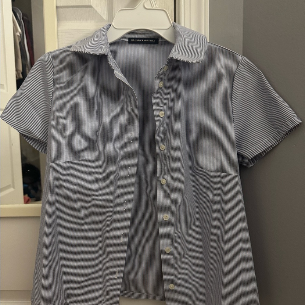 Brandy Melville Blue Striped Button Down Shirt